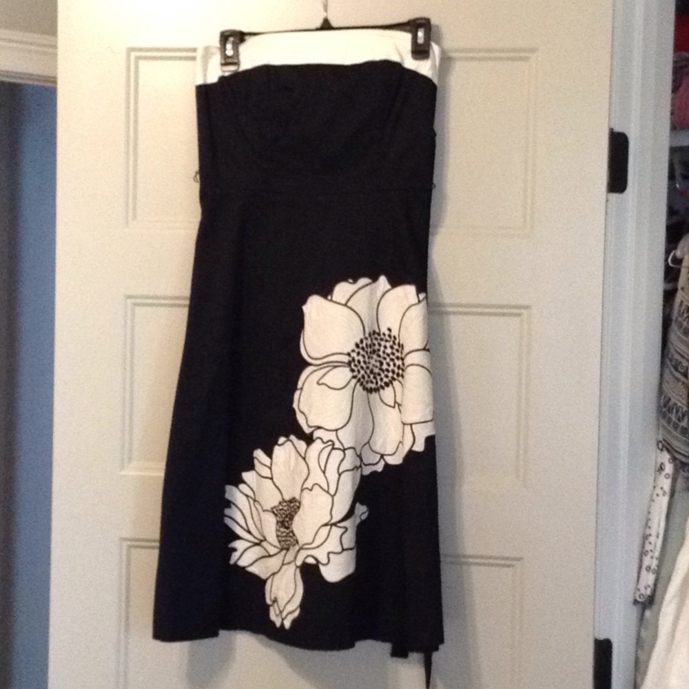 Black Strapless Dress with White Flowers